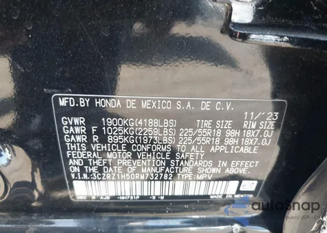 2024 Honda Hr-V 2Wd Sport/2Wd Sport W/O Bsi from USA, damaged, VIN 3CZRZ1H50RM732782